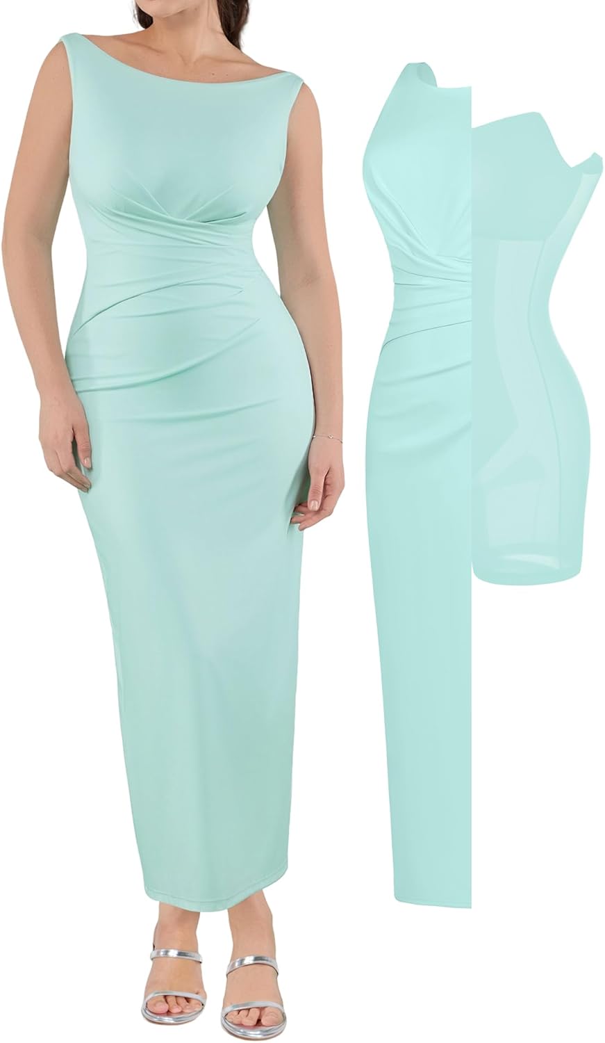 Popilush Long Dresses for Women - Ruched Bodycon Maxi Dress Backless - Mother of The Groom Dresses