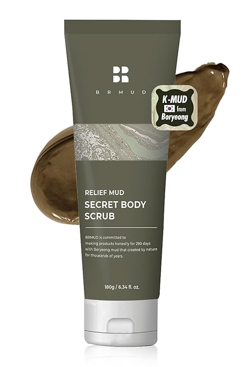 BRMUD Relief Mud Secret Body Scrub | Korean Body Wash Scrub Exfoliator for Ingrown Hair & Razor Bumps | After Waxing Care Feminine Wash w/Brown Sugar | for Sensitive Skin (6.34 fl oz)