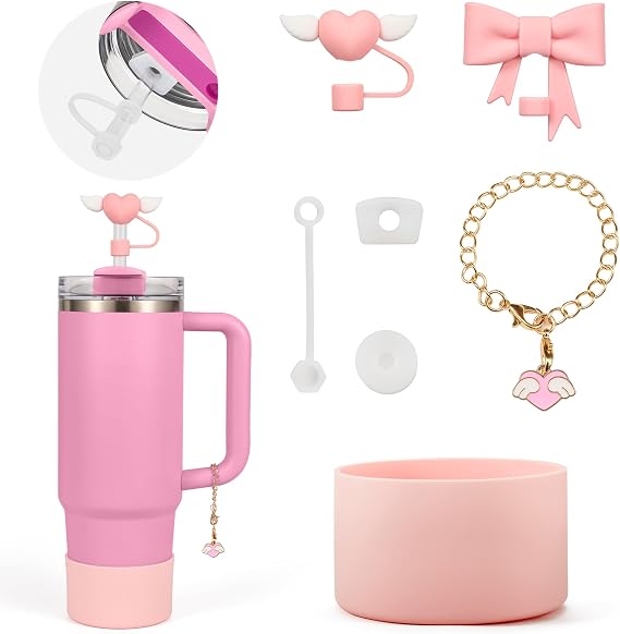 Stanley Cup Accessories Set,with 2 Pcs 0.4in Straw Cover,1 Silicone Protective Boot,3 Silicone Spill Proof Stopper,1 Handle Charm,for Stanley Cup 30&40 OZ Tumbler Accessories Decorate