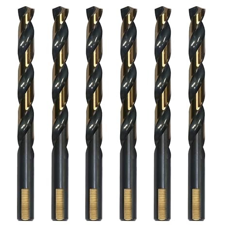 6PCS 3/8" HSS Black Gold Twist Drill Bits Set, 135 Degree Split Point, Jobber Metal Drill Bit, General Purpose for Use in Mild Steel, Copper, Aluminum, Zinc Alloy, Wood, and Plastic