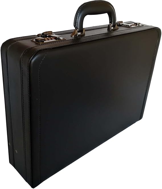 Deluxe Faux Leather Expandable Executive Attache Case Briefcase (Black)