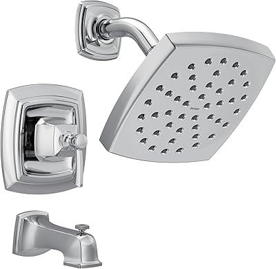 Moen Conway Chrome Posi-Temp Shower Trim Set Featuring Square Showerhead, Lever Handle, and Tub Spout, Valve Included, 82922