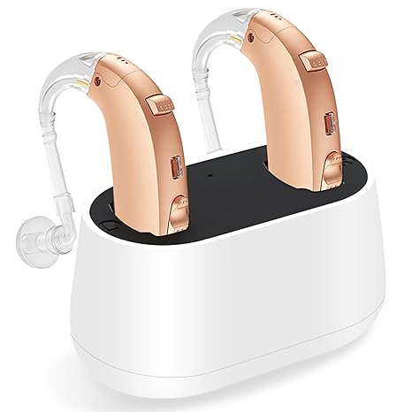 Rechargeable Hearing Aids for Seniors with Fast Charging Case and Volume Control - OTC Hearing Aids for severe hearing loss - Ear Hearing Aids with Noise cancellation - Lightweight In-Ear Hearing Amplifiers for Seniors