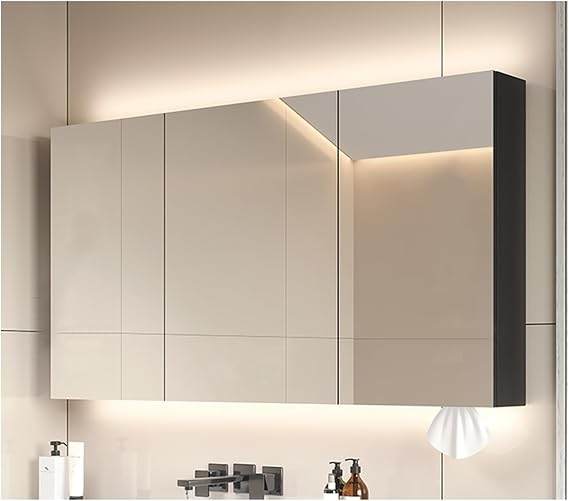 LED Bathroom Mirror Cabinet,Bathroom Mirror Cabinet with LED，2-Door Mirrored Storage Cupboard，Recessed and Surface Mount，Dimmer,Defogger,Pad Touch Switch Wall Mounted(Color:B,Size:W120*H70cm/W47.2*H27