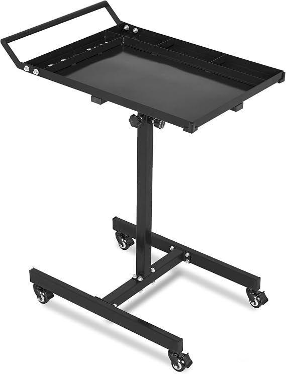 Towallmark Rolling Tool Tray with Wheels, Adjustable Height Mobile Work Table, Mobile Rolling Tool Table for Garage, Shop, 300Lbs Capacity, 292034Inch, Black
