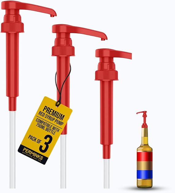 Syrup Pump, Compatible with 750ml Torani, Davinci & Skinny, 3-Pack, Red