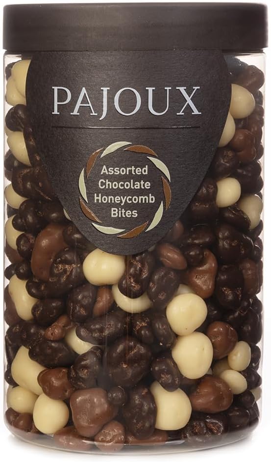 Pajoux Assorted Chocolate Honeycomb Bites (Large) 300g | Dark, Milk and White Chocolate Covered Honeycomb - Palm Oil Free - Chocolate in a Gift Jar