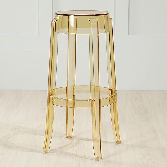 Modern Yellow Transparent Backless Acrylic Bar Stool 30" Stackable Plastic Counter Stool for Kitchen Bathroom Living Room Bedroom and Office