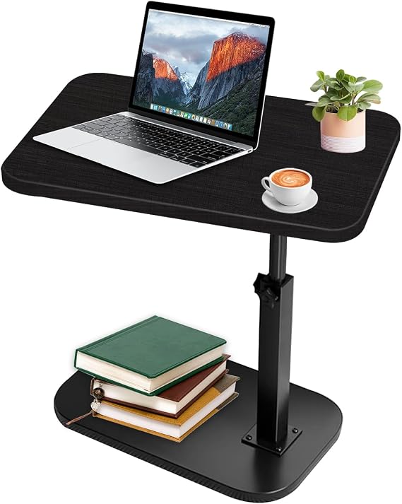 C Shaped End Table Adjustable Height 360 Swivel TV Tray Desk | Small Bedside Table for Couch, Living Room, Bedroom, Corners and Office, Black