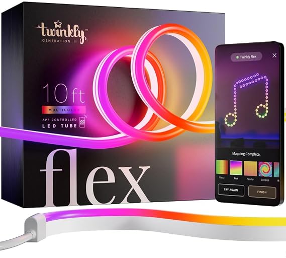 Twinkly Flex LED Tube Multicolor 10ft RGB LED Strip, White Wire - Indoor