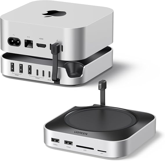 UGREEN Mac Mini M4 Dock with 10Gbps NVMe SSD Enclosure (Up to 8TB) USBC Hub | 3x USB-A 10Gbps, 2x USB-A 3.0, 2x USB-C 10Gbps USB Hub, 170MB/s SD/TF Card Reader, Dock & Stand for Mac Mini M4/M4 Pro