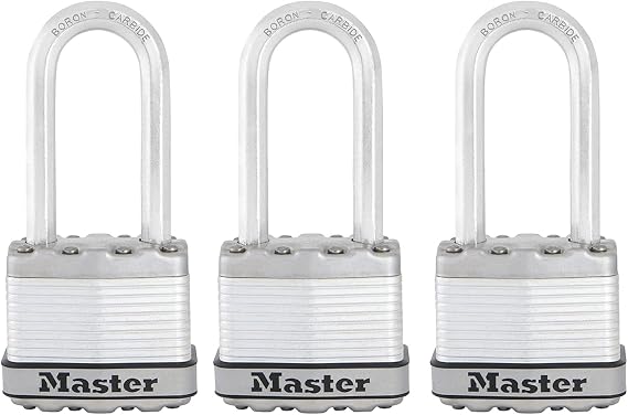 MASTER LOCK Heavy Duty Padlock, Security Level 8/10, Outdoor, Keyed, Laminated Steel, Weatherproof, Long Shackle