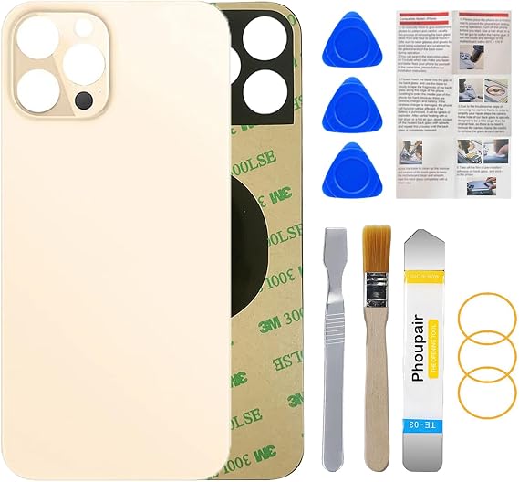 Rear Back Glass Replacement Compatible with iPhone 12 Pro Max 6.7 Inches All Carriers with Professional Repair Kit and Installation Instruction (Gold)