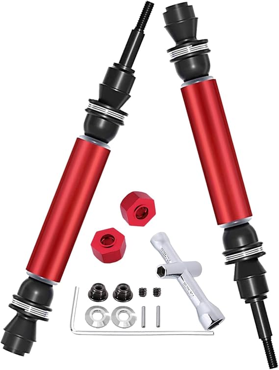 2pcs Upgrades Part Front Drive Shaft CVD for 1/10 Slash 4x4 VXL Platinum Ultimate,Rustler VXL 4X4 Stampede VXL 4X4 Hoss VXL,ARRCat RC Hop-Ups Parts with Wrench,Red(More Power)