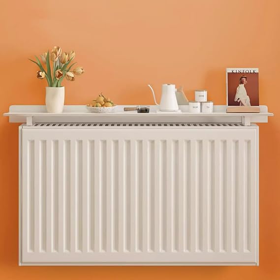 White Radiator Covers Shelf, 5.9in Deep Floating Radiator Shelves No Drilling to Protect Walls, Aluminum Alloy Heater Covers for Radiators with Easy to Fit Bracket,40cm/15.7in