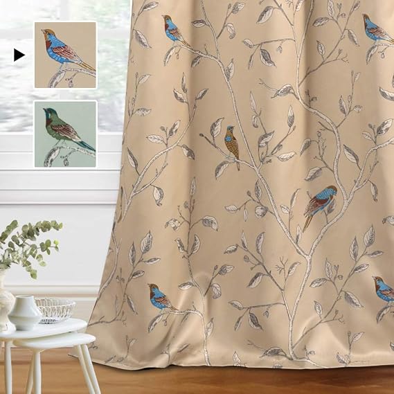 H.VERSAILTEX Blackout Curtains for Bedroom 84 Inches Length Thermal Insulated Birds Rustic Printed Curtain Drapes for Living Room Energy Efficient Room Darkening Home Decoration Pair 2 Panels, Taupe