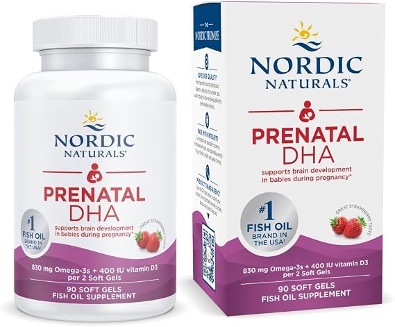 Nordic Naturals Prenatal DHA, Omega-3 + Vitamin D3, Strawberry - 90 Count | 830 mg omega-3 plus 400 IU vitamin D3 per serving supports brain development during pregnancy and lactation. Non-GMO formula