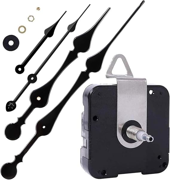 EMOON High Torque Clock Movement Mechanism with 11 Inch Long Spade Hands, Quartz Clock Motor Kit for Custom Repair Clock, Total Shaft Length 1 in (Black)