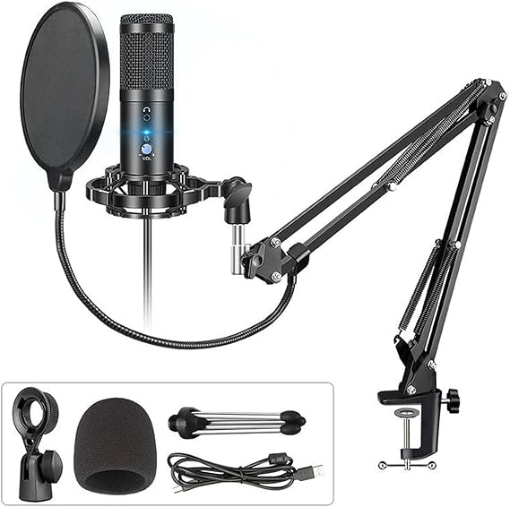 Microphone Profession Studio Condenser Microphone for Computer Vocals Recording with Stand USB Microphone for Stream Vocal Voice