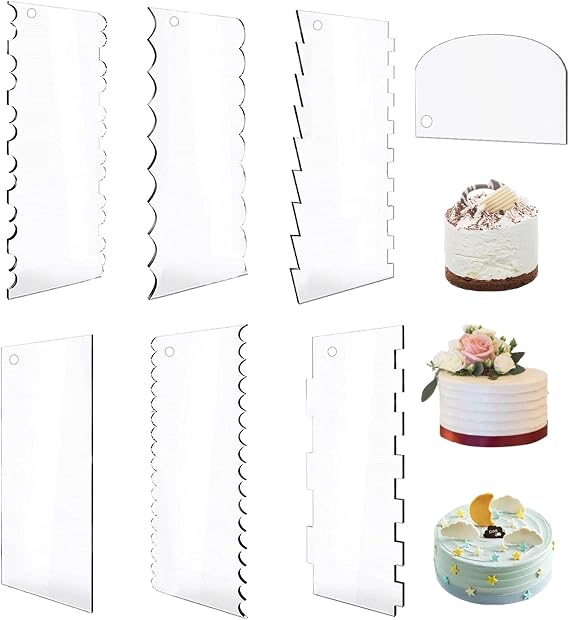 7 Pieces Clear Acrylic Cake Scraper Smoother, 9.5in Double Sided Decorating Cake Comb Cake Scraper Set for Cake Buttercream Frosting Icing Smoother Tools