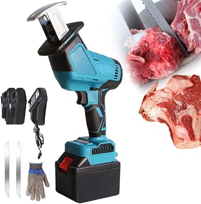 21V Bone Saw Machine, 3000mAh Electric Reciprocating Meat Saws,  with 2 Saws, 1 Butchers Glove,2Battery