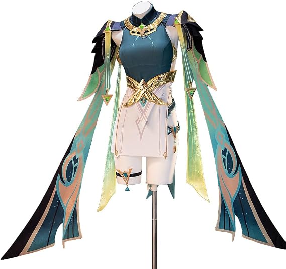 Women Cosplay Genshin Costumes Full Set Green Dress with Gloves Outfit for Game Halloween Party