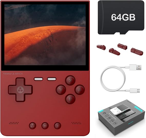 Trimui Brick Handheld Game Console with 3.2" Display Game Console, 1024x768 IPS Screen Support Multiple Simulators, Linux System Built-in 64G TF Card Red