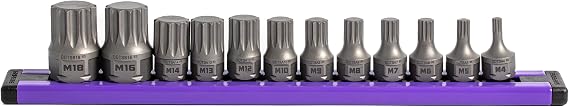 Grip Edge | 12-PC RPT 1/4 & 3/8 Drive Low Profile Triple Square Dual Action Driver Bit Set | Includes Sizes - M4-M18 | Includes Premium Aluminium Socket Rail |