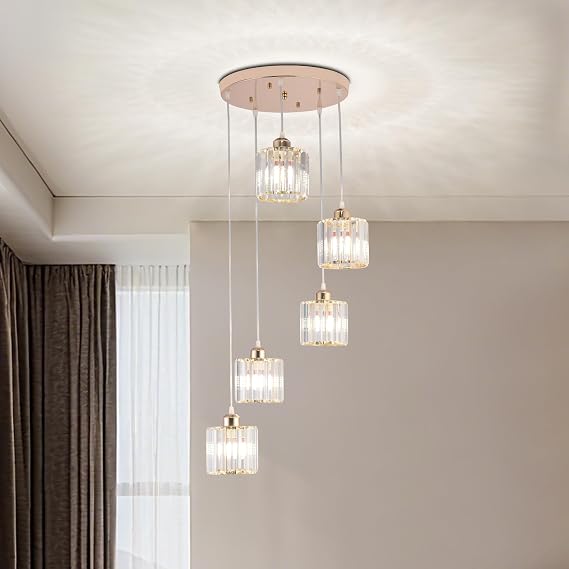 5 Light Raindrop Crystal Chandelier Gold [Energy Class E]