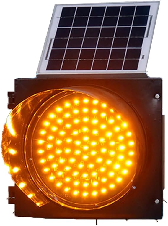 Solar Traffic Signals Signs Lights Yellow Traffic Warning Light, Single Flashing PC Housing Outdoor Waterproof Road Safety Emergency Lamp, with Solar Panel and Sun Visor
