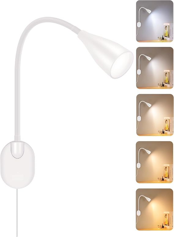 LED Wall Mounted Reading Light, 5 Color Modes 10 Brightness Dimmable White