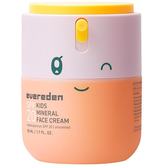 Evereden Kids Mineral Face Cream SPF 20 | Dermatologist-Tested, Moisturizer with Vitamin B5 & Zinc Oxide | Fragrance-Free, Clean, Vegan, No Phenoxyethanol | FSA Eligible, Yuka 93/100