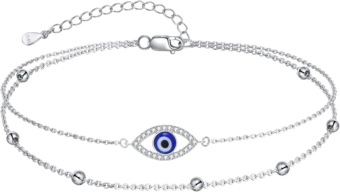 Evil Eye/Moon Star/Cross/Dragonfly/Sea Turtle Ankle Bracelets for Women 925 Sterling Silver Adjustable Anklets Jewelry Gifts for Women