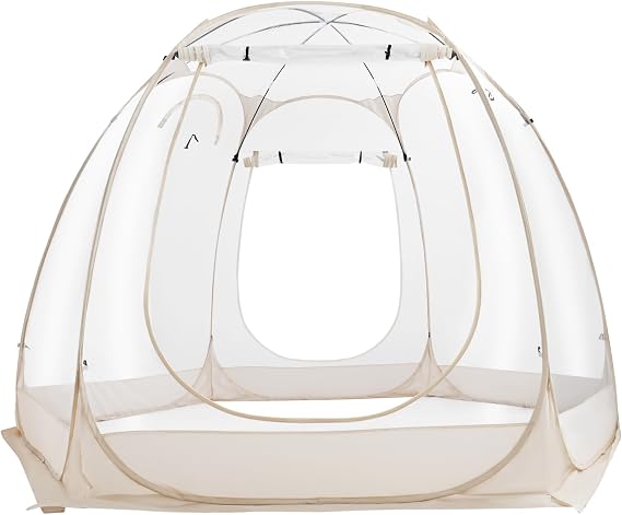Pop Up Bubble Tent, 360 Clear Camping Tent, 9.84x6.73ft Portable Camping Screen House Withstand Wind Speeds of 5-6 Levels, Rollable Door Curtain, Double-Headed Zippers, 4 Hooks, Storage Bags