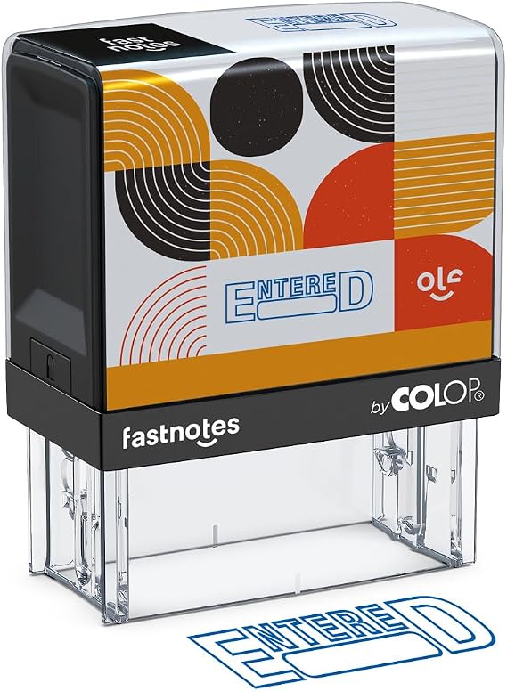 COLOP Fastnotes Self-Inking Stamp, Blue Ink, Entered