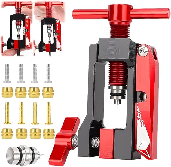 Bicycle Hydraulic Hose Fitting Insert Tool, Needle Driver Insertion Tool Kit, Bike Hydraulic Brake Hose Cutter, Bike Oil Tube Installation tool for Mountain bike Road Bicycle Repair, Red