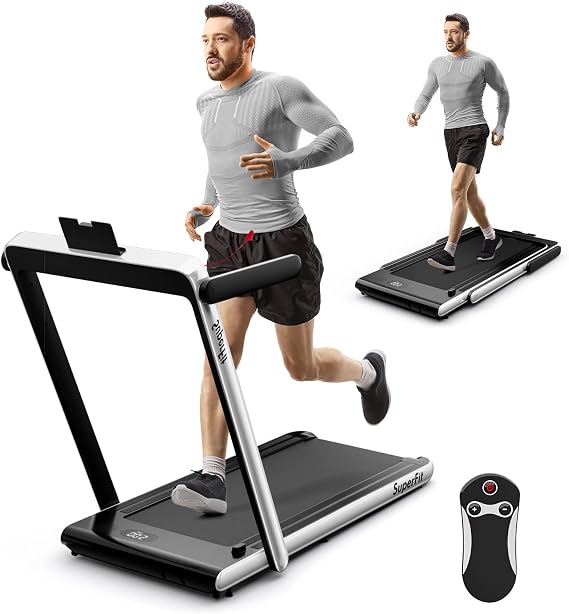 Goplus 2 in 1 Folding Treadmill, 2.25HP Superfit Under Desk Electric Treadmill, Installation-Free with Remote Control, APP Control and LED Display, Walking Jogging for Home Office
