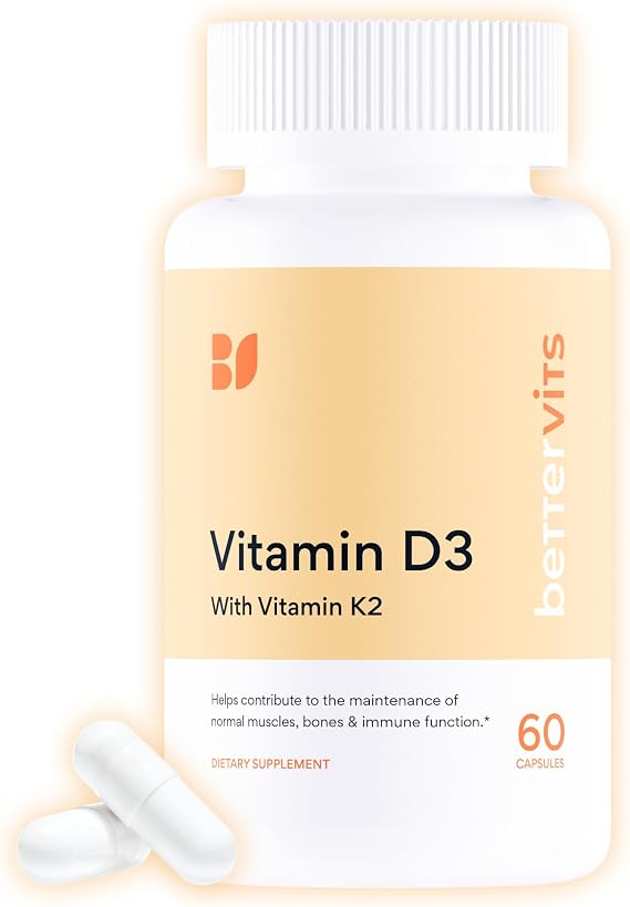 Bettervits Vitamin D3 5000 IU & K2 for Women & Men, Bone Health | 60 Ct