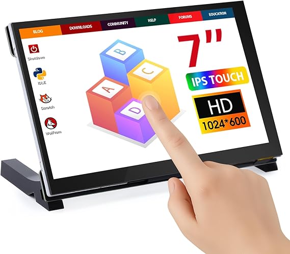 ELECROW 7 Inch Touchscreen Monitor for Raspberry Pi, 1024X600 IPS HD Capacitive Touch Screen Display with Acrylic Stand, Plug and Play, Compatible with Raspberry Pi 5/4/3, Banana Pi, Jetson Nano