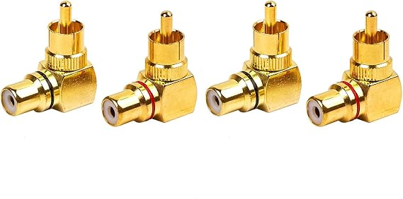 90 Degree RCA Adapter Male to Female Right Angle RCA Adapter Audio Video Connector for Sound Systems 4pcs