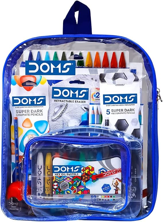 Doms Smart Kit - Drawing Book, Water Colour Pen Min, 25 Oil Pastel, 16 Wax Crayons, Groove Triangle Pencil Pack, 12 Aqua Water Colour Pencil