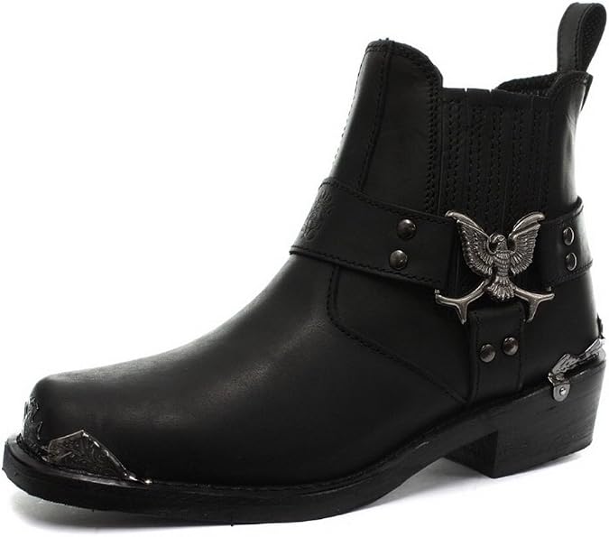 Grinders Mens Eagle Lo Cowboy Black Biker Leather Western New Boots