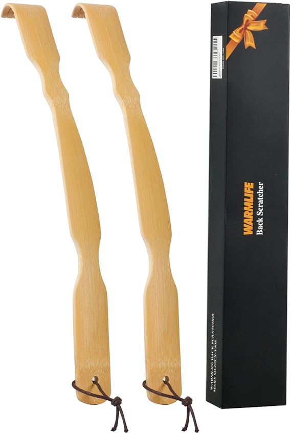 Back Scratcher, 2 Pack, 17-Inch Curved Bamboo Long Handle for Men & Women | Smoothly Polished Handles Reach Difficult Spots, Handmade from 5+ Year Bamboo Roots, Perfect Gifts for Mom, Dad, Grandparents