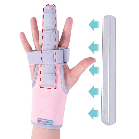 ENLUNTRA Finger Splint Brace Supports Index finger,middle finger,ring finger,pinky splint,Adjustable Right or Left Hand Brace,Straightening for trigger finger splints(pink)