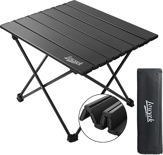 JOUYEK Small Camping Table, Ultralight Aluminum Folding Table with Carrying Bag, Portable & Lightweight Camping Side Table for Outdoor Camping, Picnic, Beach and Fishing, Black