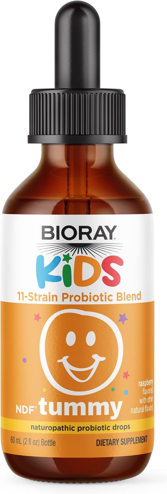 BIORAY Kids NDF Tummy, Raspberry - 2 fl oz - 11-Strain Probiotic Blend - Supports the Immune Response in the GI Tract - Non-GMO, Vegan, Gluten Free - Approx. 30 Servings