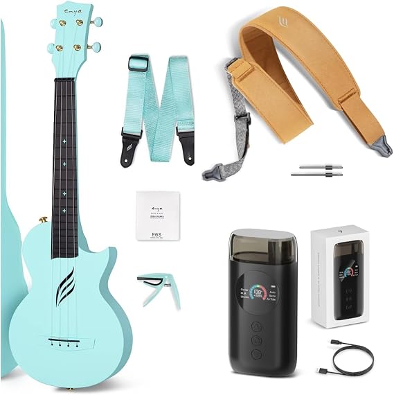 Enya Concert Ukulele Nova U 23 Carbon Fiber Travel Ukulele with Beginner Kit & enya Magnetic Strap & Enya Smart Automatic Guitar Tuner