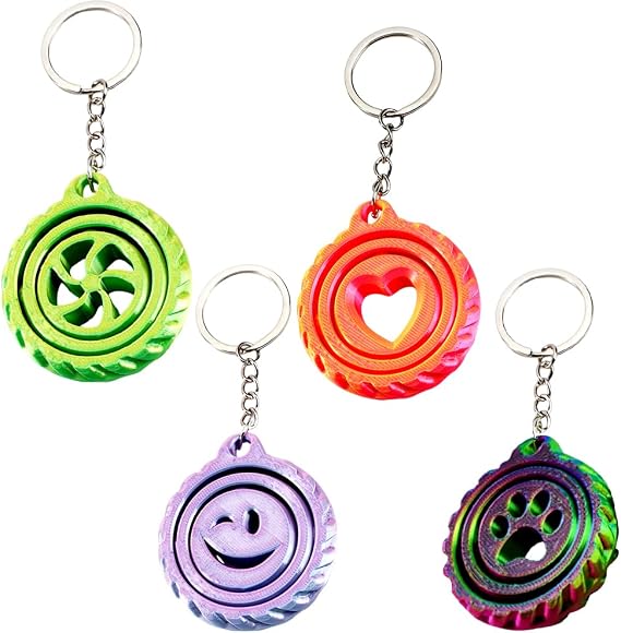 3 Pack Spinning Keychain, 3D Printed Rotating Charm Key Rings 3D Printed Spinner Keychain Set Fidget Toy Spinner for Stress Relief & Focus Novelty Gifts