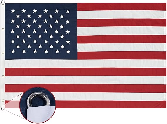 TOPFLAGS American Flag 10x15 Ft Large US Flags Heavy Duty Embroidered Stars Sewn Stripes USA Giant Flags Outdoor 5 Brass Grommets for Outside Wall