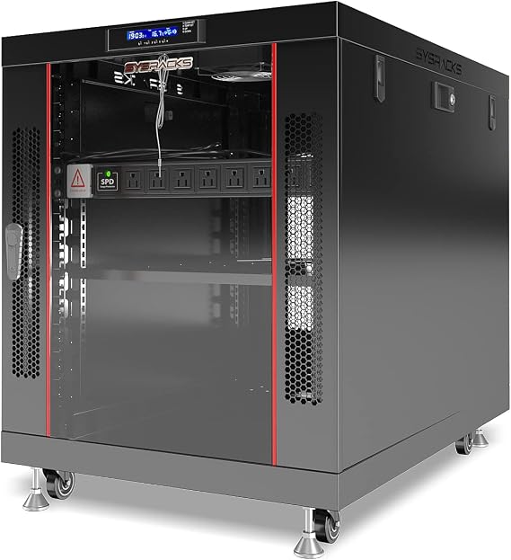 Sysracks 35-inch Deep Server Rack Cabinet It Enclosure Premium Series Data It Locking Under Desk Network Rack on Casters/LCD Screen/Thermosystem / 2 X Fans/Vented Rear Door (12U (24"w x 35"d x 25"h))